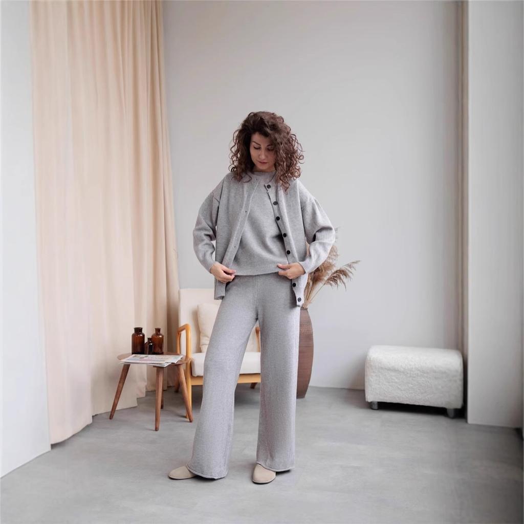 Autumn and Winter Women's Cardigan Sweater Vest Pants Three Piece Set