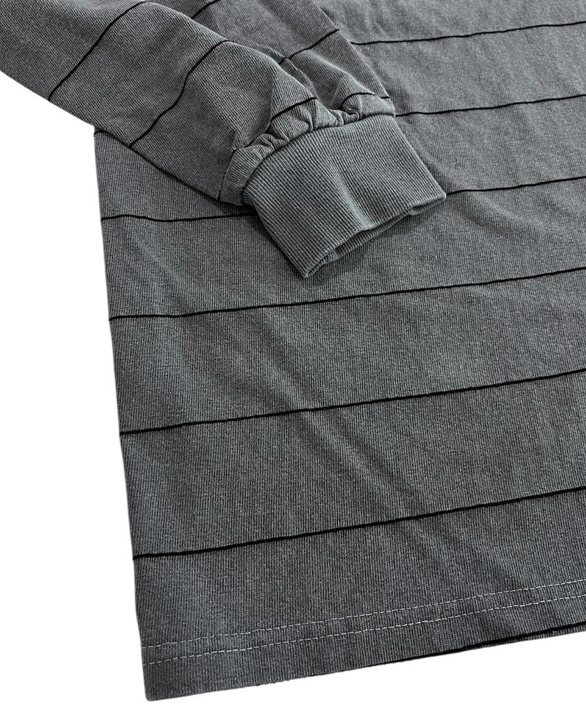 SK8ER ROCK Pigment 88 Pencil Stripe Rugby Shirt ((Charcoal*Black))