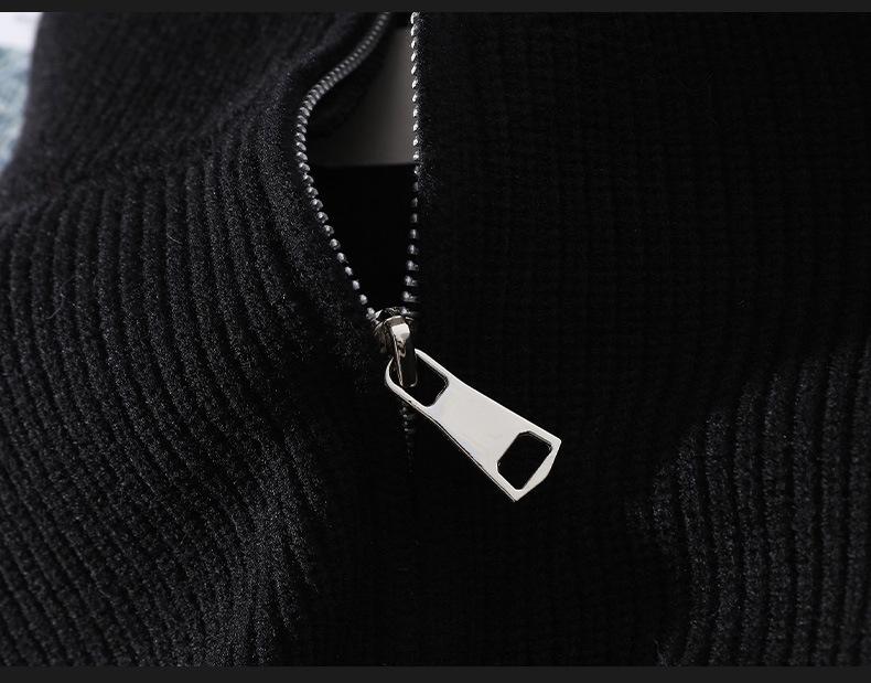 Herren Schwarz-Weiß Gestreifter Pullover mit halbem Reißverschluss und Stehkragen für Frühling & Herbst.