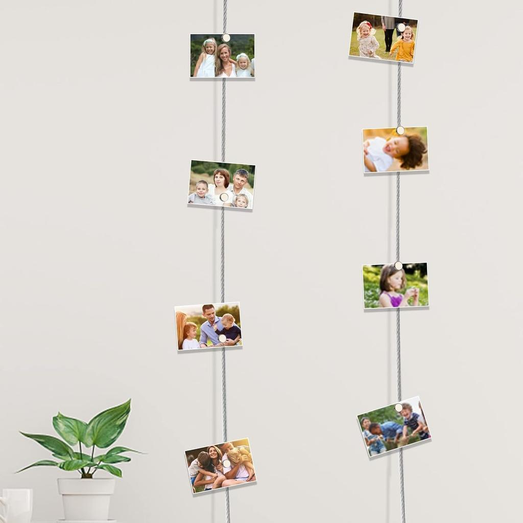 2Pcs Photo Hanging Wire and 24Pcs Mini Magnets, 1.5m(4.9ft) Stainless Steel Magnetic Photo Rope for Bedroom, Office, Wall Home Decor