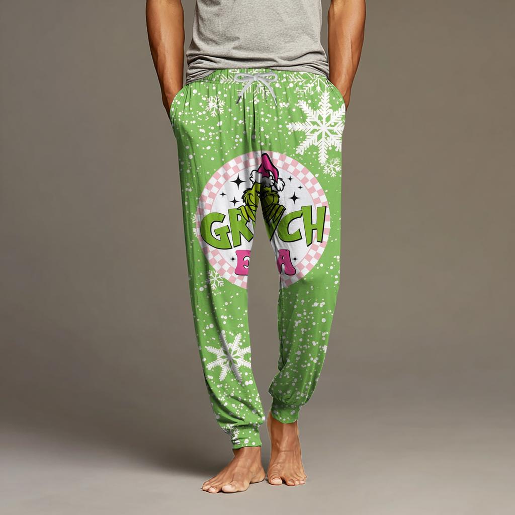 Pánské ležérní kalhoty se stahovací šňůrkou, kapsami a manžetami, domácí spací kalhoty