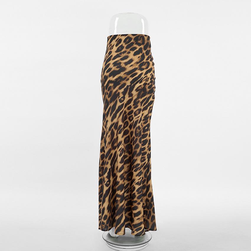 Retro Leopard Print Classic Mid-Waist Fishtail Skirt - European/American Style