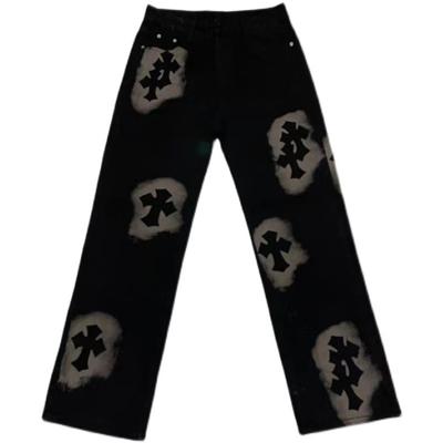 New Men's Fashion Letter Straight Leg Jeans Hip-hop Loose Leg Pants