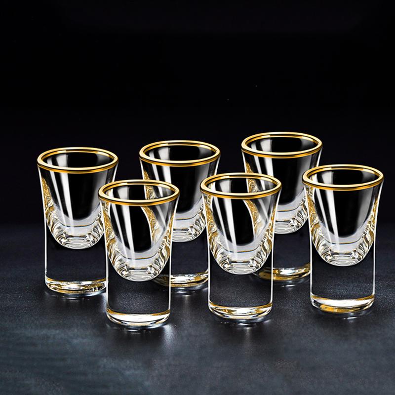 10ml Luxus Wodka Becher Set 12-teiliges Set Dickbodige Trinkgläser für Spirituosen Goldrand Kleines Weinglas Heimbar Zubehör