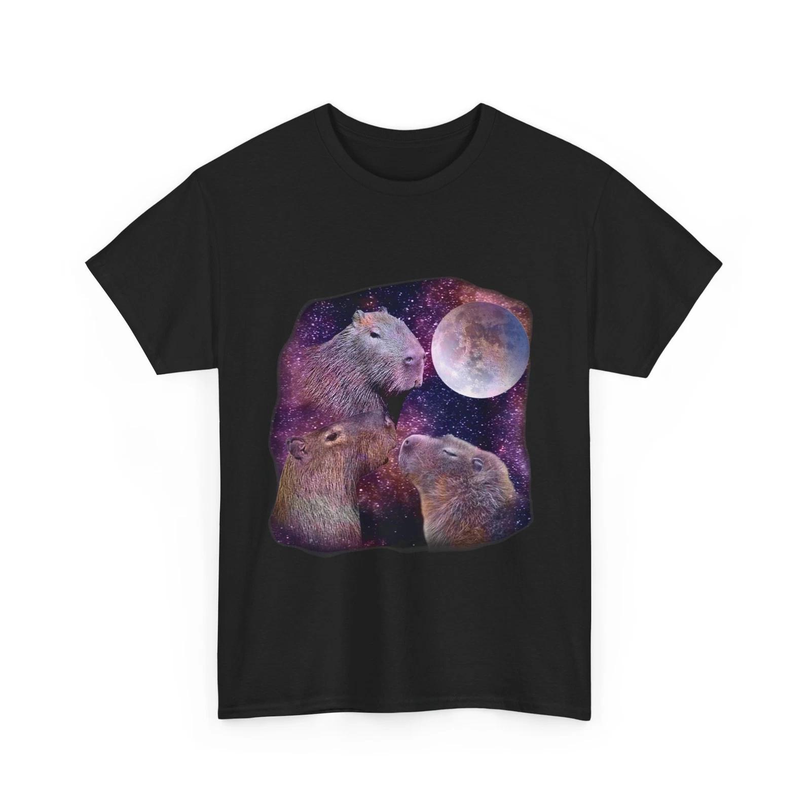 Capybara Shirt, Three Capybaras Moon T-shirt, Capybara Rodent Lovers Shirt M