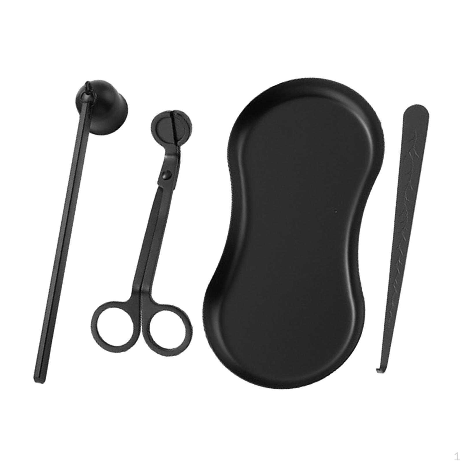 

4 in 1 Candle Wick Trimmer Set with Tray Sturdy Stainless Steel Black