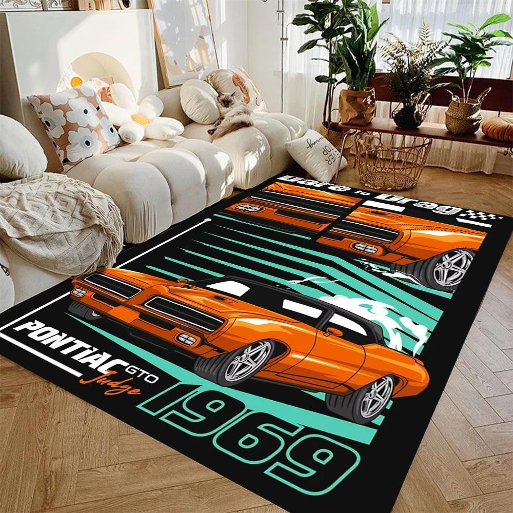 Tappeto da Pavimento con Stampa Auto da Corsa Dinamica Antiscivolo Tappeto per Soggiorno Tappetino per Camera da Letto dei Ragazzi Lavabile Decorazione Zona Divano per Appassionati di Auto
