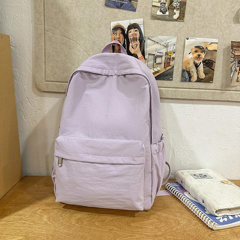 School Bag New Simple Japanese Ins Solid Color Backpack College Student Leisure Campus School Bag Travel Versatile Lightweight Backpack
