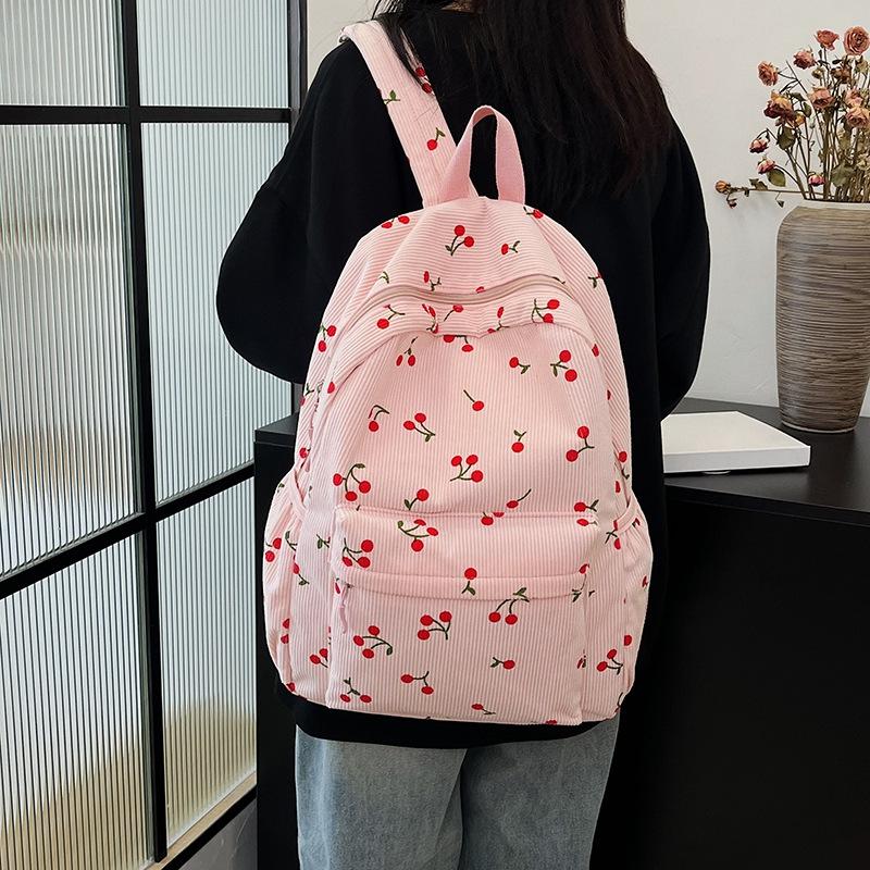 Backpack Women College Student Schoolbag Girl Cute Cherry Casual Travel Bag