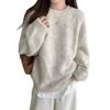 Autumn Winter Women Sweater Soft Round Neck Loose Knit Pullover Long Sleeve Casual Solid Color Thick Top