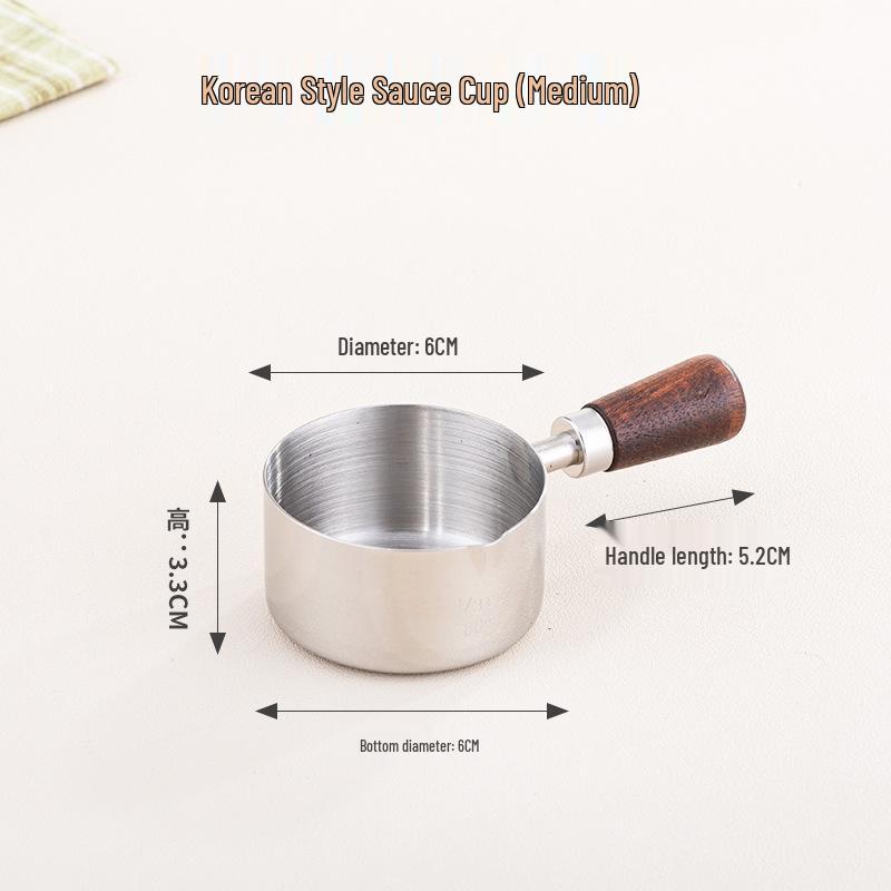 304 Stainless Steel Wooden Handle Sauce Measuring Cup for Western Cuisine