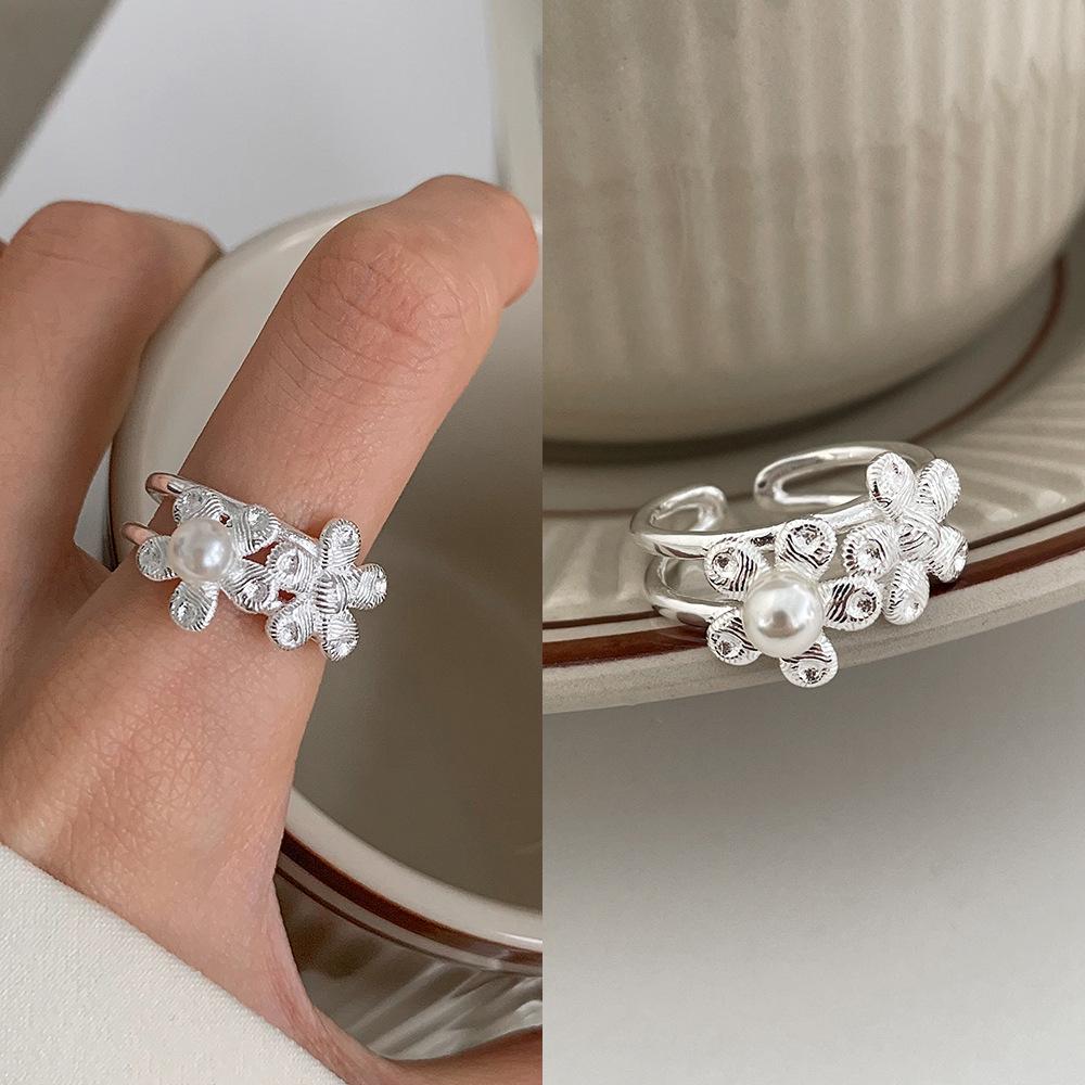 Trendy Twin Flower Pearl Adjustable Ring for Women – Elegant, Fashionable, and Sweet Index Finger Jewelry