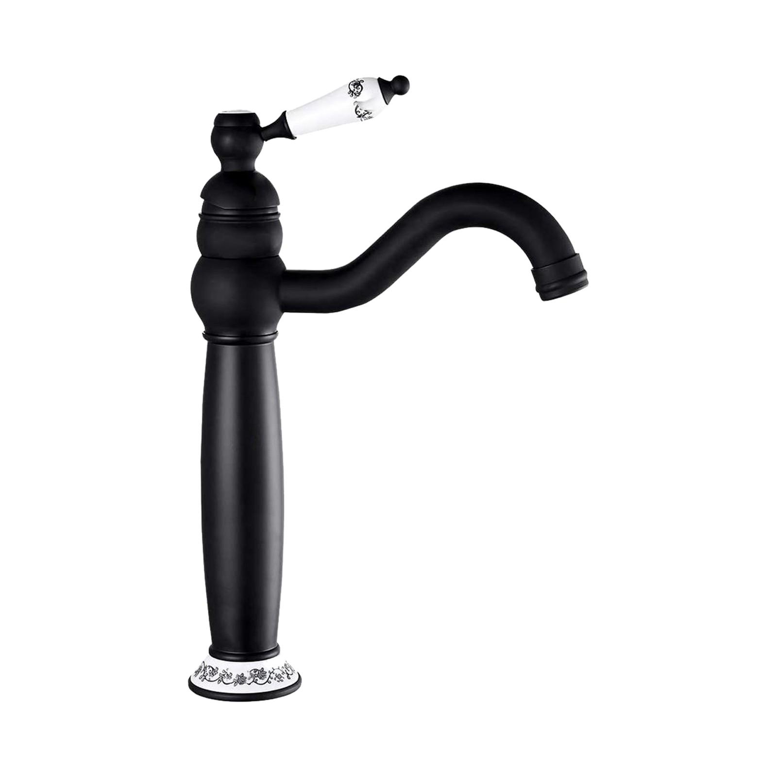 

Антикварна раковина для ванної кімнати та змішувач для біде. Старий змішувач для ванної кімнати, однополюсний керамічний квітковий змішувач для ванної кімнати чорний