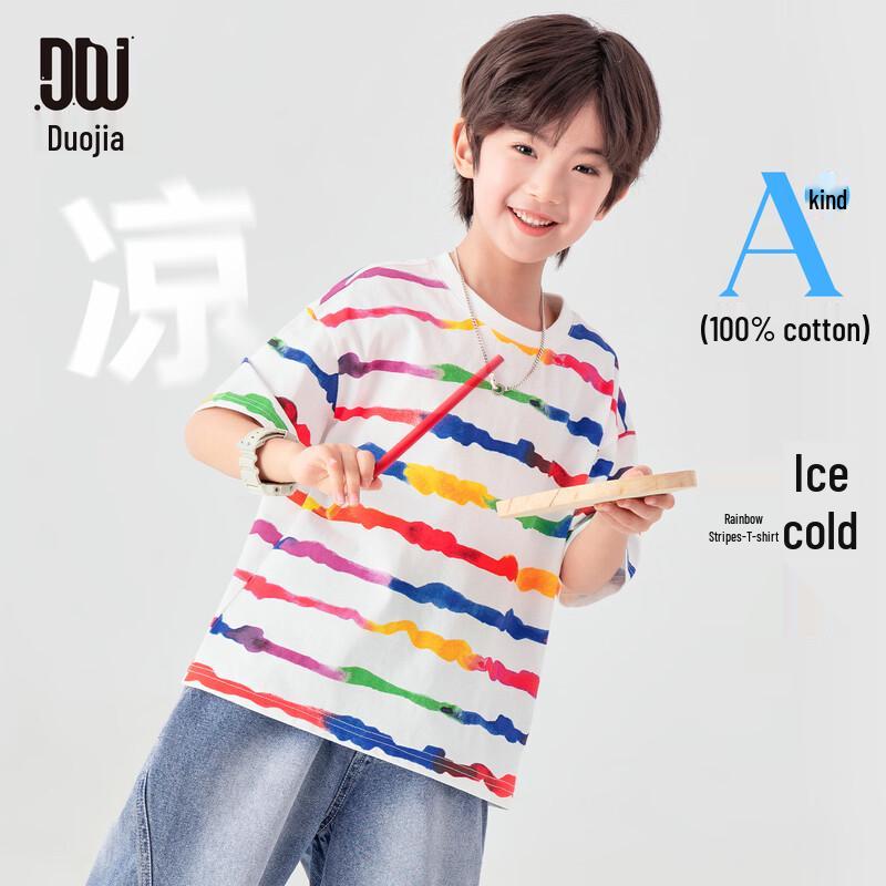 Boys' Tie-Dye Rainbow Stripe Cool-Touch Cotton T-Shirt
