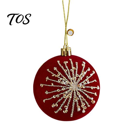 Festive Burgundy Party Supplies Velvet Christmas Ball Ornaments, 3.15 Inch Glitter Flocked Tree Ornaments Decoration, Plastic Shatterproof Hanging