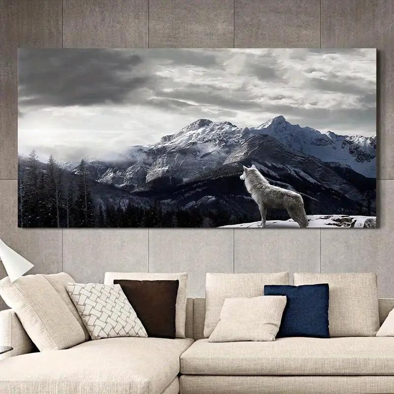 Canvas Poster, Modern Art, Snow Mountain Wolf Poster Wall Art Picture, Ideal Gift For Bedroom Living Room Corridor, Wall Art
