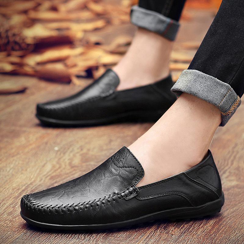 20138 Doudou Men's Leather Shoes Flat-soled Large-size Casual Shoes Men's Fashion Outdoor Business Casual Cowhide Men's Shoes