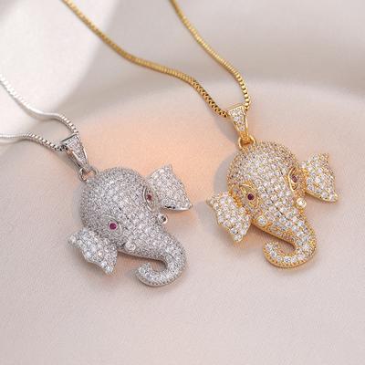 Cute Animal Female White Zircon Stone Elephant Pendant Necklace Gold Silver Color Wedding Jewelry For Women