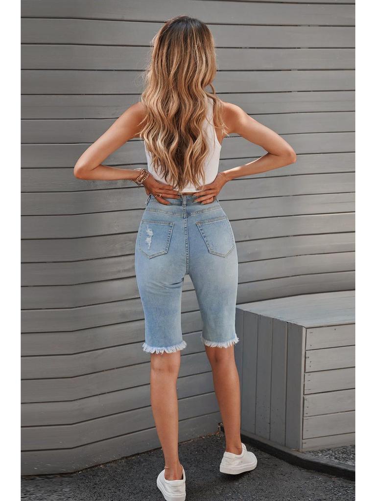 2026 Summer European & American Women's Ripped Denim Shorts - Fashionable, Versatile Slimming Jeans