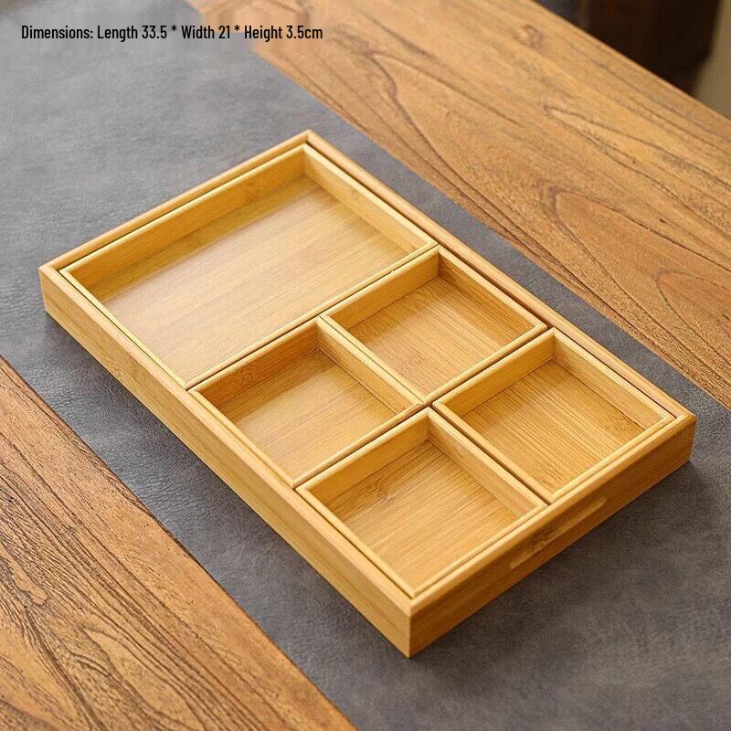 Japanese Style Bamboo Wood Rectangular Tea Serving Tray