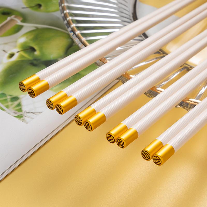 2/5 Pairs Reusable Chopsticks Japanese Chinese Style Healthy Alloy Chopsticks White Gold Food Chop Sticks Tableware