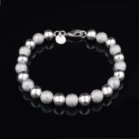 Women 8mm Glossy Embossed Beaded Bracelet Bangle Jewelry Wrist Decor