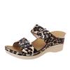 Summer new large size casual round head leopard print snake print flower high heel women's wedge heel slippers