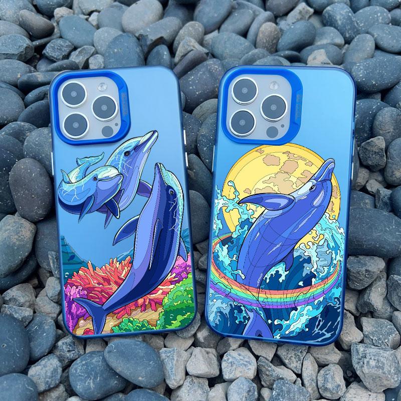 Summer Ocean Dolphin Print Phone Case For iPhone 16 15 13 12 11 Pro Max 16 14 Plus Pro Max 13 Mini Shockproof Bumper Laser Cover
