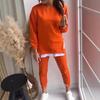 Fall/Winter Ribbed Round-neck Long-sleeve Straight-leg Sweatpants and Hoodie Set - Comfortable and Casual