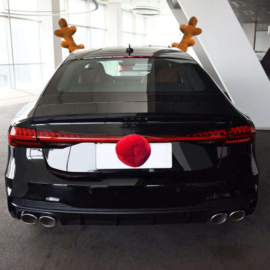 Car Reindeer Antlers & Nose Cotton Auto Holiday Accessories Cute Decor Festive Ornament For Automotive Party Auto Festival Truck