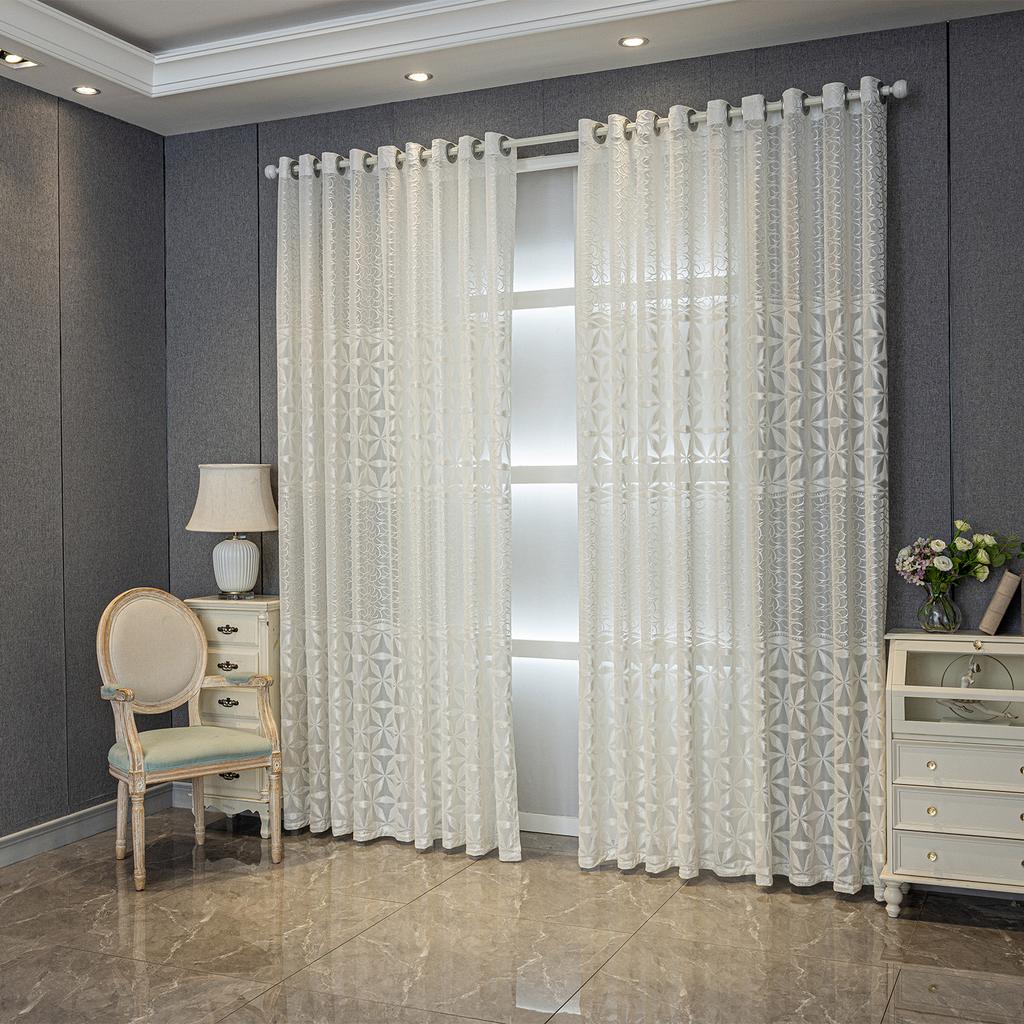 Bohemian French Plant Jacquard Semi-Sheer Curtains, Grommet Top, Modern Textured Fabric, Light Filtering, Home Decor for Bedroom, Living Room, Balcony