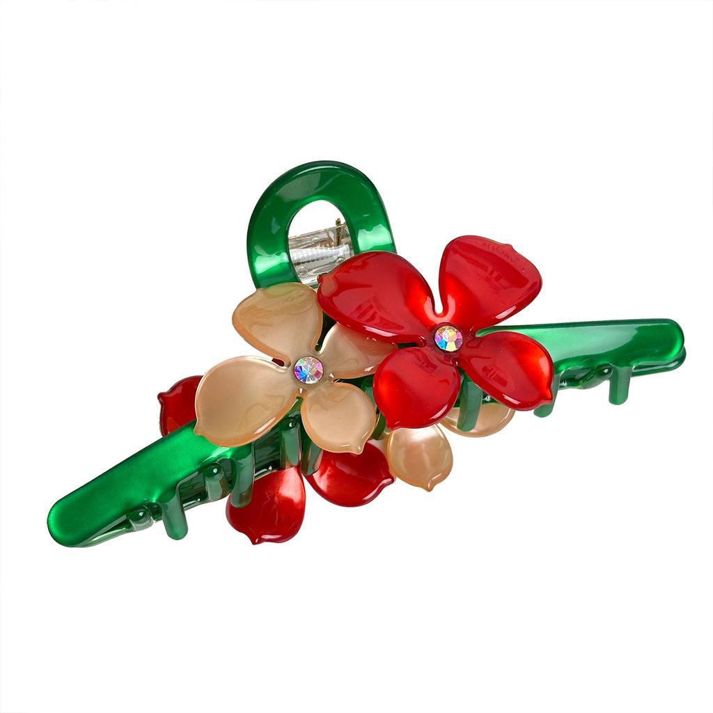 Large Extra Stylish Hair Claw Clip In Acetate With Elegant Flower Motif And Eyecatching Rhinestones Women For