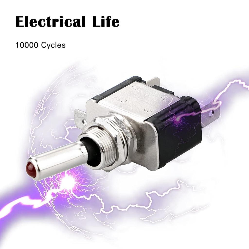 Linkstyle 5PCS 12V LED Toggle Switch, Waterproof 3 Pin SPST 20A ON/Off Red Lighted Rocker Toggle Switch, For Auto Car Marine RV Vehicles Truck Boat