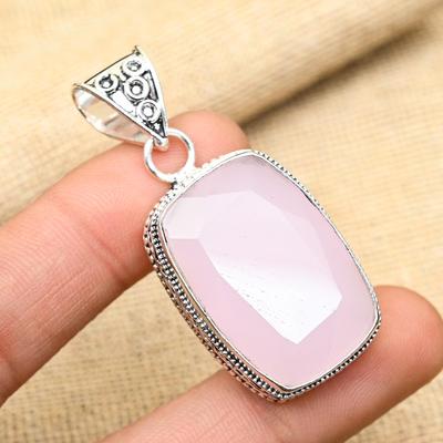 Rosa Chalcedon Edelstein 925 Sterling Silber Handgefertigter schöner Schmuckanhänger für Frauen