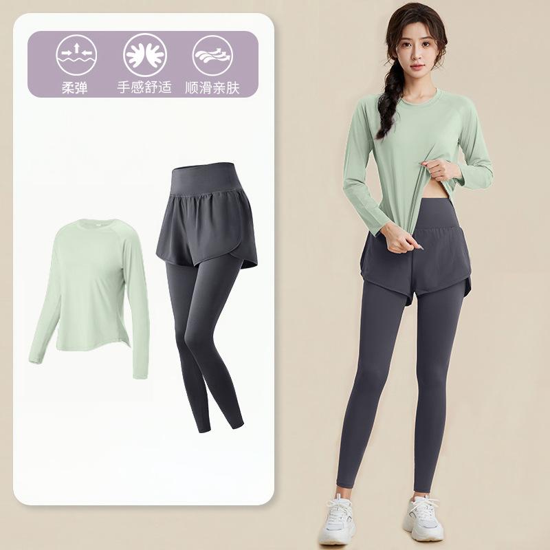 1011 Spring New Long Sleeve Fitness Clothing Women's Loose Breathable Running Quick Drying Clothes Sports Suit Fitness Training Clothing