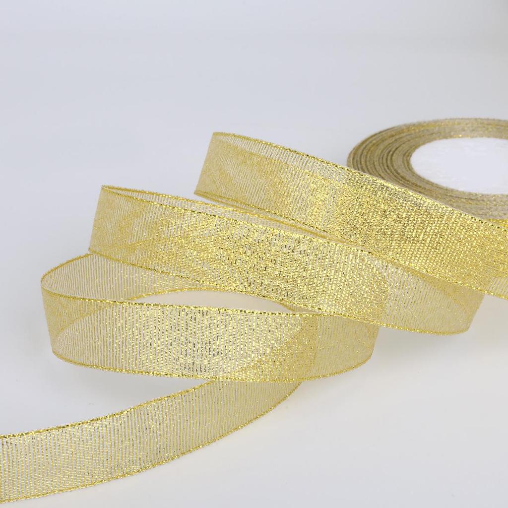 22m Złota i Srebrna Brokatowa Satynowa Wstążka do DIY Ciasta, Pakowania Prezentów Urodzinowych i Dekoracji