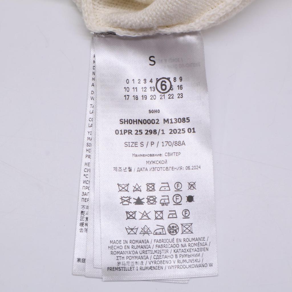 MM6 25Stainless Steel SH0HN0002 White Logo Design V-Neck Pullover Knit tops S whiteUsed