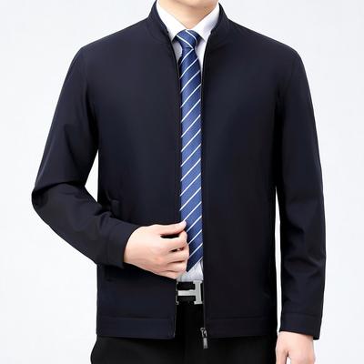 Spring and Autumn Jacket Men's Stand-up Collar Solid Color Business Casual Middle-aged and Elderly Civil Servants Leading Cadres Dad Jacket