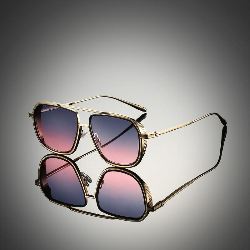 Non-polarized Fashion Steam Punk Double Girder Sunglasses Men Women Metal Square High Definition Driving Eyeglasses
