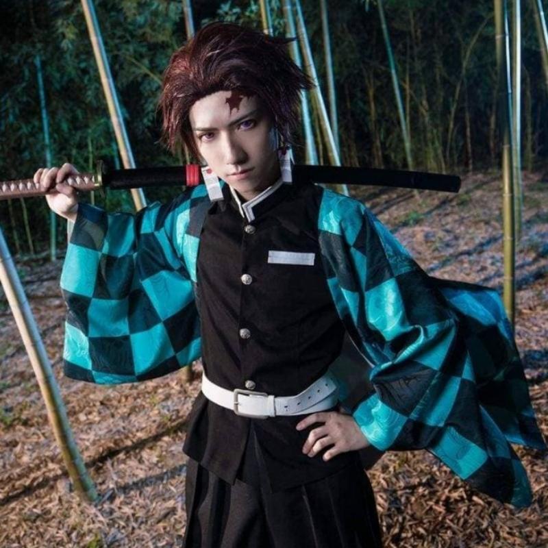 Anime Dämon Slayer Kamado Tanjirou Cosplay Kostüm Kimetsu No Yaiba Cartoon Kostüm Sutis Perücken Halloween Für Kinder Erwachsene CosParty