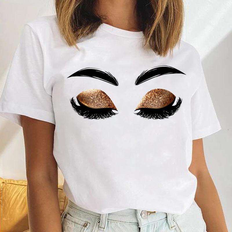 90s Tee Top Summer Women Trend Style Lashes Trend Print Fashion T-shirt Female Clothing Casual Short Sleeve Lady Graphic T-shirt