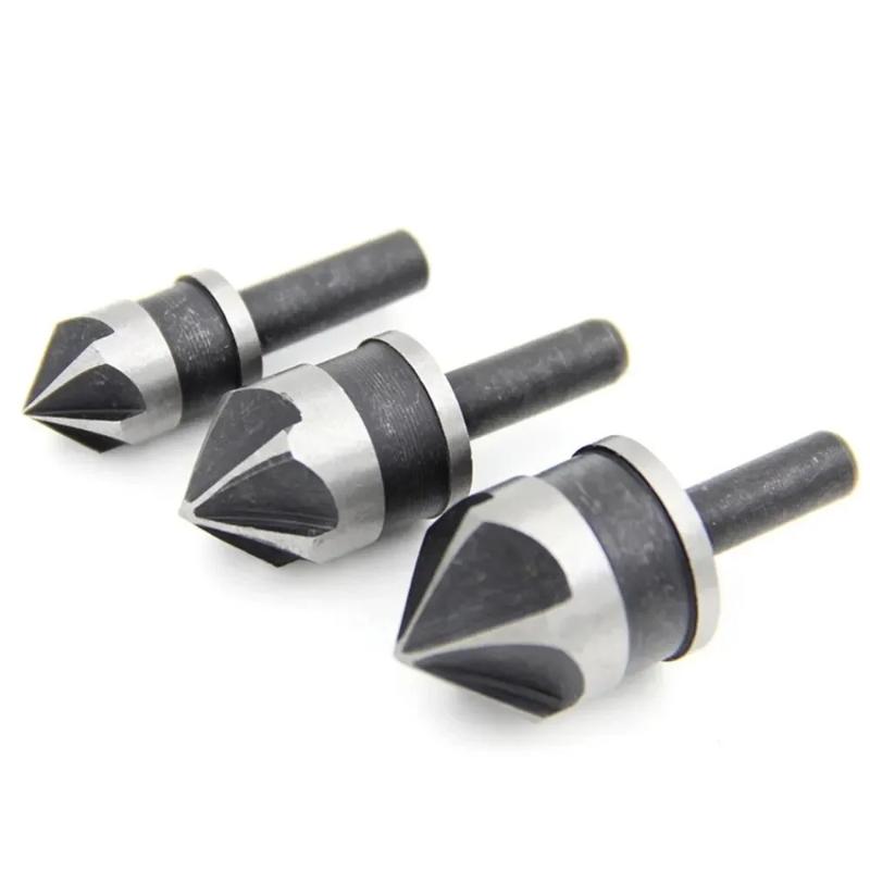 New carbon steel 90 degree round handle five blade chamfering tool three piece set deburring woodworking tool hole opener