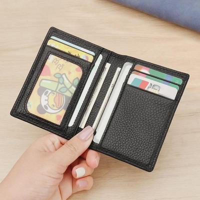 Men's Genuine Leather RFID Card Holder with ID Photo Slot, 2-Fold Top Layer Cowhide, Model 8149.