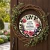 Gott Segne Dieses Haus Holzschild für Tür, Rundes Florales Wanddekor, Christliches Glaubens Segensschild, Warme Willkommens-Veranda-Hängedeko, Bedeutsam