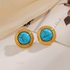 Ying Tai 18K Gold Vacuum Plated Stainless Steel Turquoise Texture Stud Earrings - Non-fading, High Polish Finish.