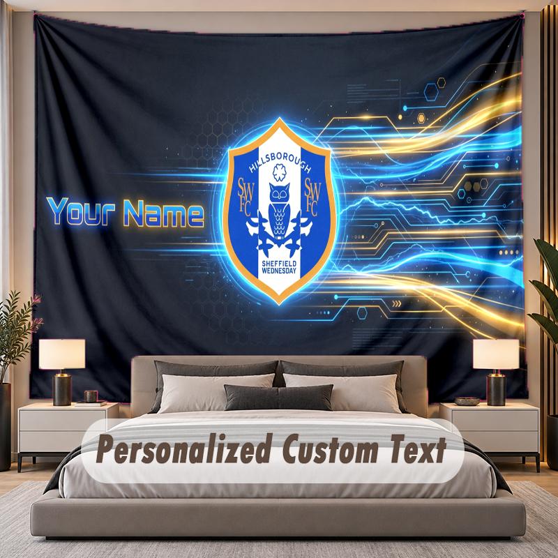 Custom Name Text Tapestry Sheffield Wednesday FC Personalized Polyester Wall Tapestry For Bedroom And Room