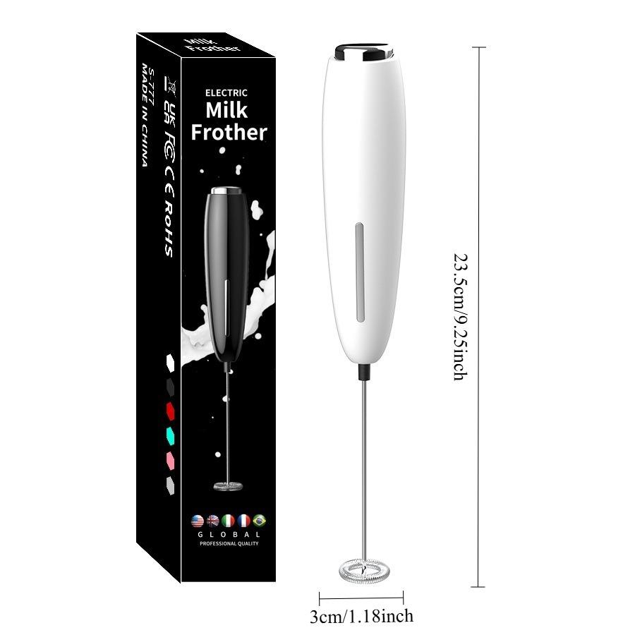 Electric Milk Frother Handheld Foam Maker for Coffee, Latte, Cappuccino – Portable Mini Whisk Drink Mixer with Stainless Steel Frothing Wand