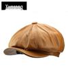 Autumn Genuine Leather Newsboy Beret Hat - Unisex Fashion Flat Cap