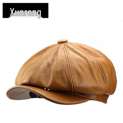 Automne Béret Gavroche en Cuir Véritable - Casquette Plate de Mode Unisexe