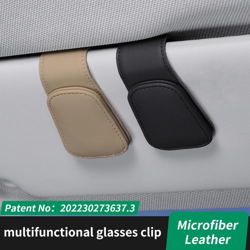 Car Sun Visor Eyeglass Hanger Clip Universal Leather Glasses Ticket Card Holder Sunglasses Storage Clip Multi-Function Accessory